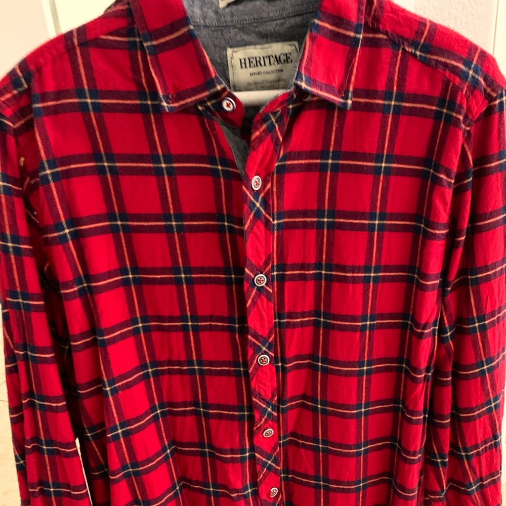 Heritage Red Plaid Long Sleeve Flannel Button Up